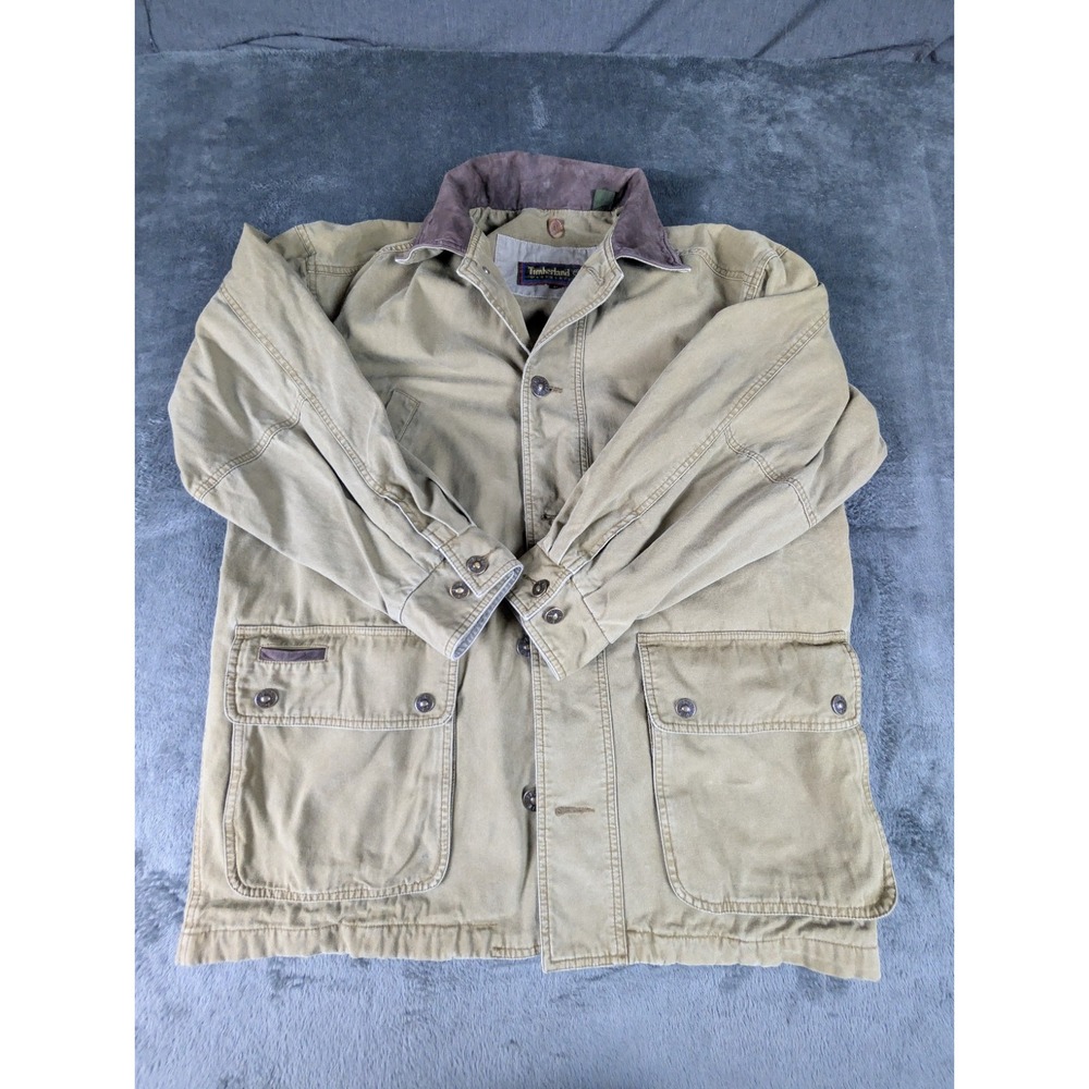 VTG Timberland WeatherGear Mens Barn Coat Chore Jacket MED Heavy Duty Canvas 90s - Picture 2 of 16